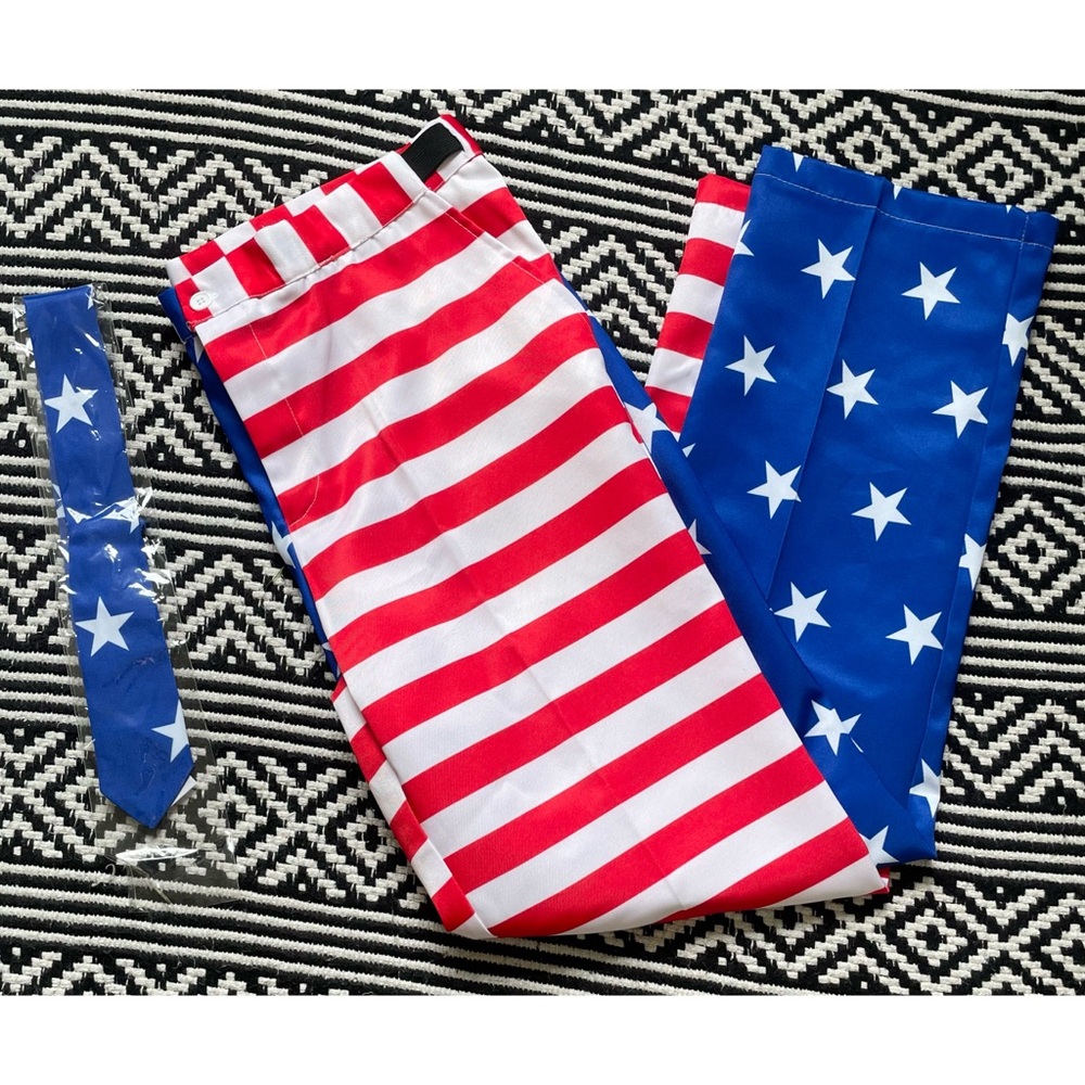 Spirit Halloween Patriotic American Flag Tie & Pant Set - Picture 9 of 13